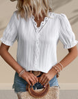 Elegant lace ladies' blouse with V-neck - Fleur