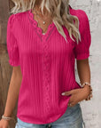 Elegant lace ladies' blouse with V-neck - Fleur