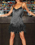 Elegant mini cocktail evening dress with sequins and feathers - Hannah