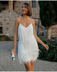 Elegant mini cocktail evening dress with sequins and feathers - Hannah
