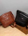 Leather Shoulder Bag with Multiple Pockets and Large Capacity