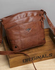 Leather Shoulder Bag with Multiple Pockets and Large Capacity