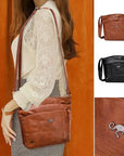 Leather Shoulder Bag with Multiple Pockets and Large Capacity