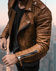 Leather biker jacket with multiple pockets - Basilio