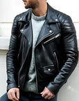 Leather biker jacket with multiple pockets - Basilio