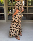 Loose Leopard Maxi Dress with V-Neck