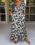 Loose Leopard Maxi Dress with V-Neck