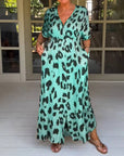 Loose Leopard Maxi Dress with V-Neck