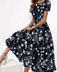 Maria - Dress with Round Neckline and Floral Print