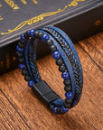 Natural Stone Obsidian Magnetic Buckle Men's Leather Bracelet
