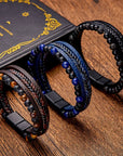 Natural Stone Obsidian Magnetic Buckle Men's Leather Bracelet