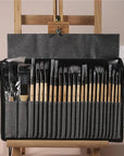 Professional Art Brushes with Natural Wooden Handles Set of 24