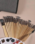Professional Art Brushes with Natural Wooden Handles Set of 24