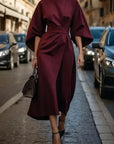 Rita - Elegant Dress with Lantern Sleeves and Belt