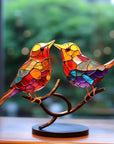 Stained Glass Birds on Branch Desktop Ornaments