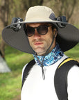 Stefan - Solar Fan Hat with Wide Brim, Solar and USB Charging Station for Fishing Hat