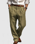 Straight Leisure Trousers for Men in Cotton and Linen - Adriano