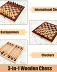 Strategic3in1 - Wooden Chess Set with Checkers and Backgammon