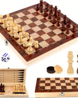 Strategic3in1 - Wooden Chess Set with Checkers and Backgammon