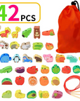 Stringing Animals, Fruits and Vegetables - Fun Toys for Motor Skills