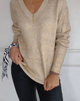 Women's Long Sleeve Top with V-Neck and Gold Foil