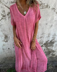 Venetia - V-Neck Cotton and Linen Long Dress