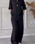 Two-Piece Cotton and Linen Set with Buttons