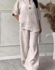 Two-Piece Cotton and Linen Set with Buttons