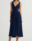 Rachel Plunge Neck Gathered Midi Dress
