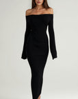Adaline Kylie Off-Shoulder Ribbed Maxi Dress