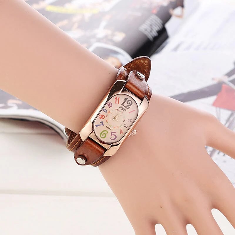 Vintage Leather Quartz Stone Ladies' Watch