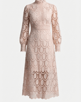 Melinda High-Neck Lace Midi Dress