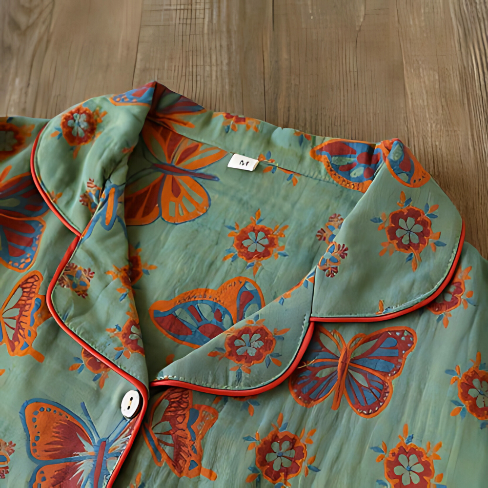 2-Piece Cotton Loungewear Set with Butterfly Print for Women
