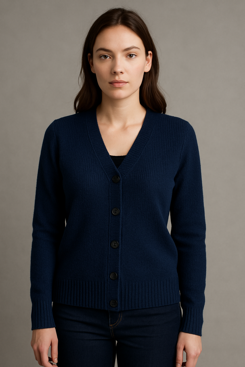 Marie | Women's Dark Blue V-Neck Cardigan