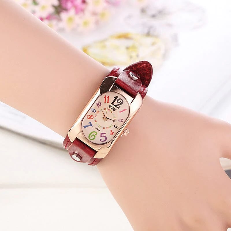 Vintage Leather Quartz Stone Ladies' Watch