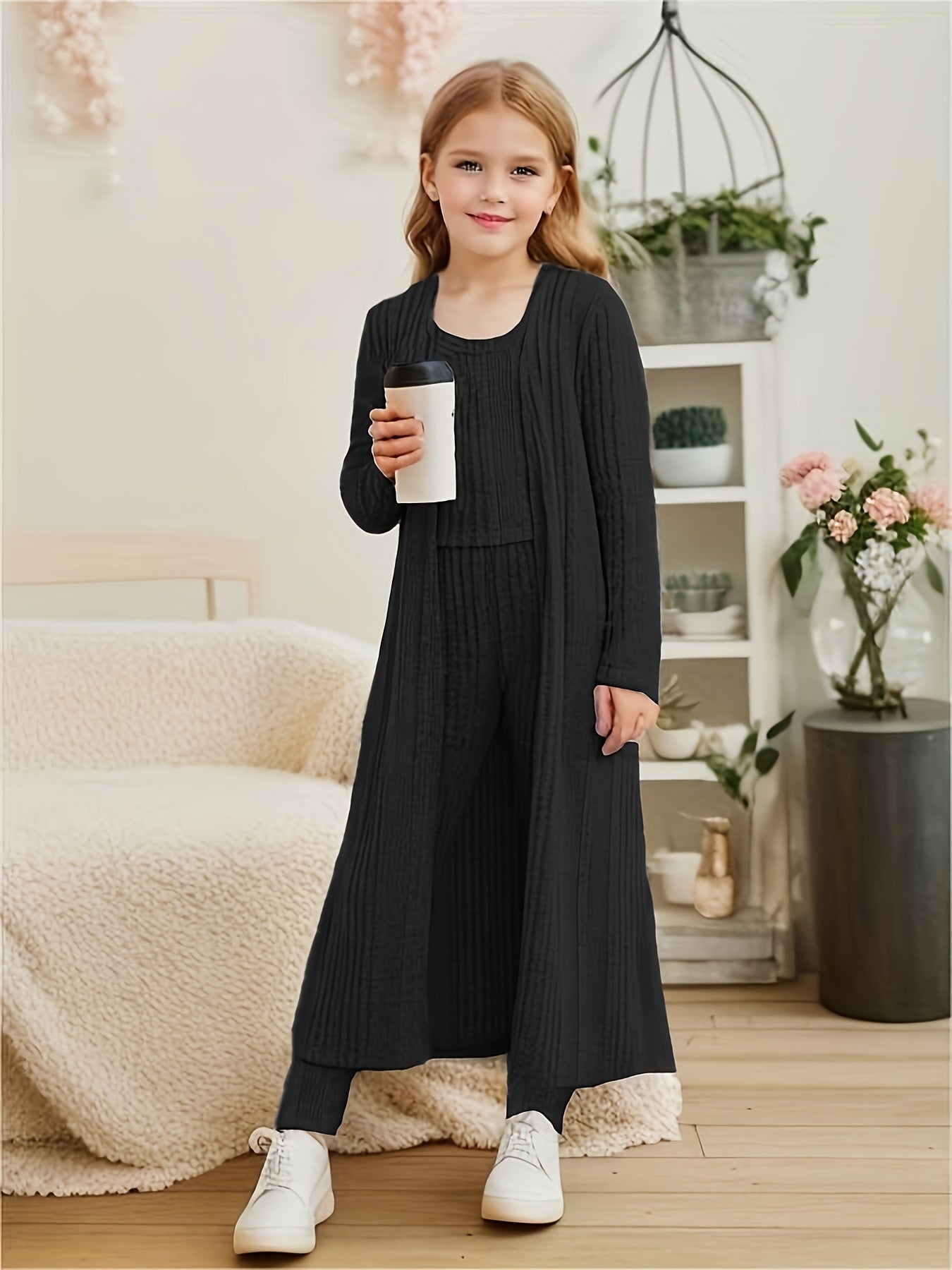 3-Piece Stretchy Knitted Cardigan + Top + Leggings - Charmaine