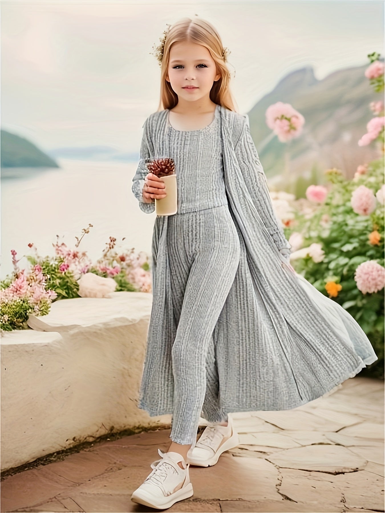 3-Piece Stretchy Knitted Cardigan + Top + Leggings - Charmaine