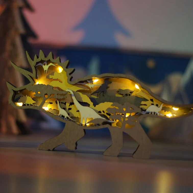 3D Wooden Carved Dinosaur Ornaments