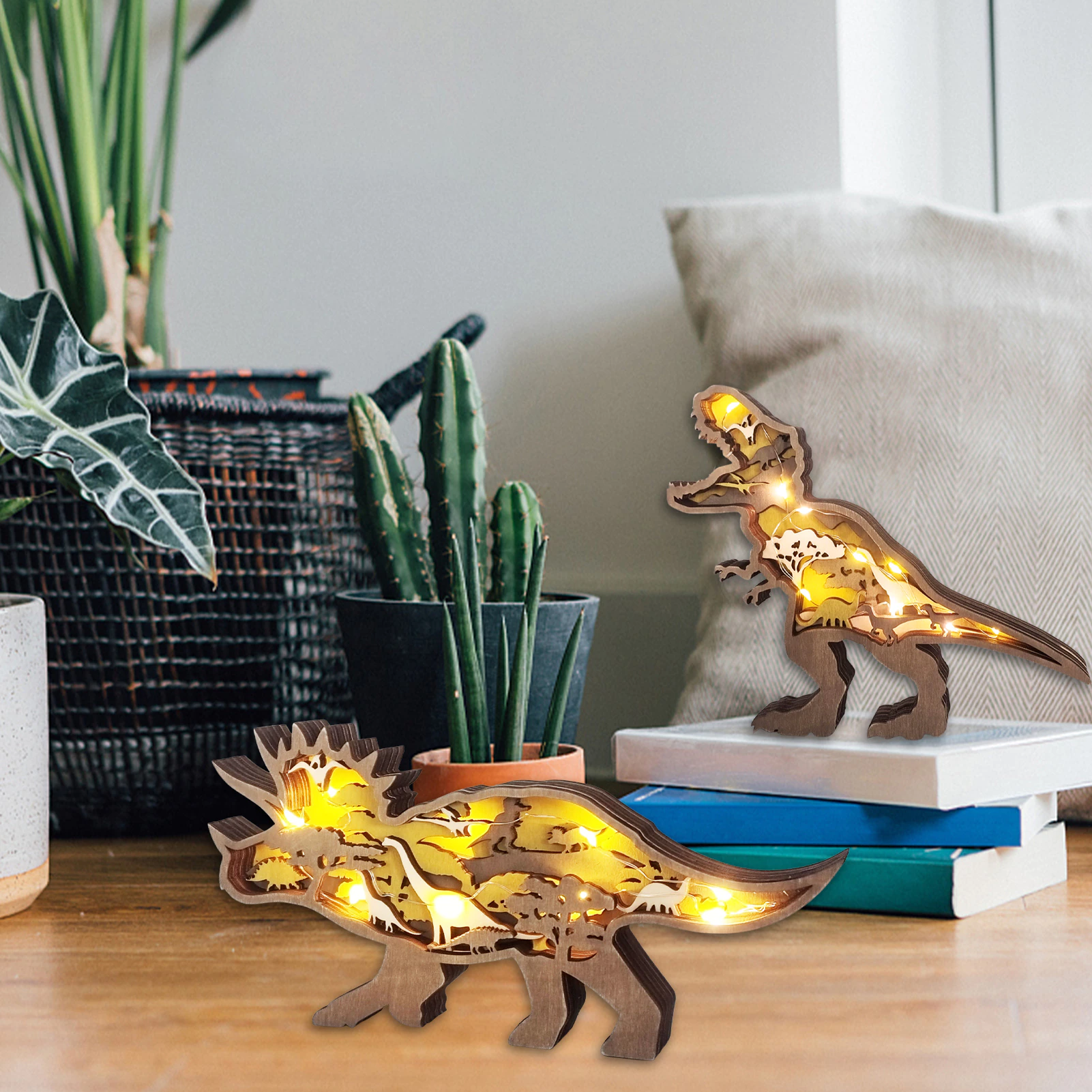 3D Wooden Carved Dinosaur Ornaments