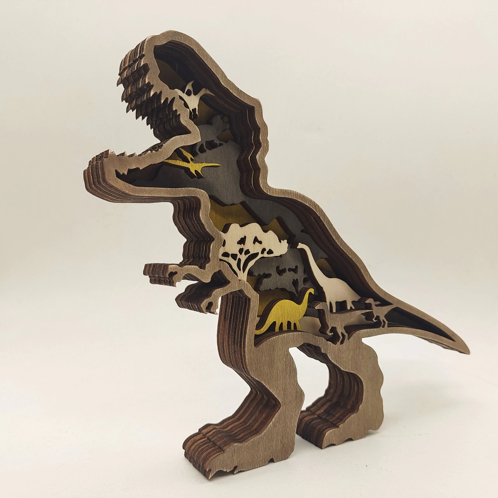 3D Wooden Carved Dinosaur Ornaments