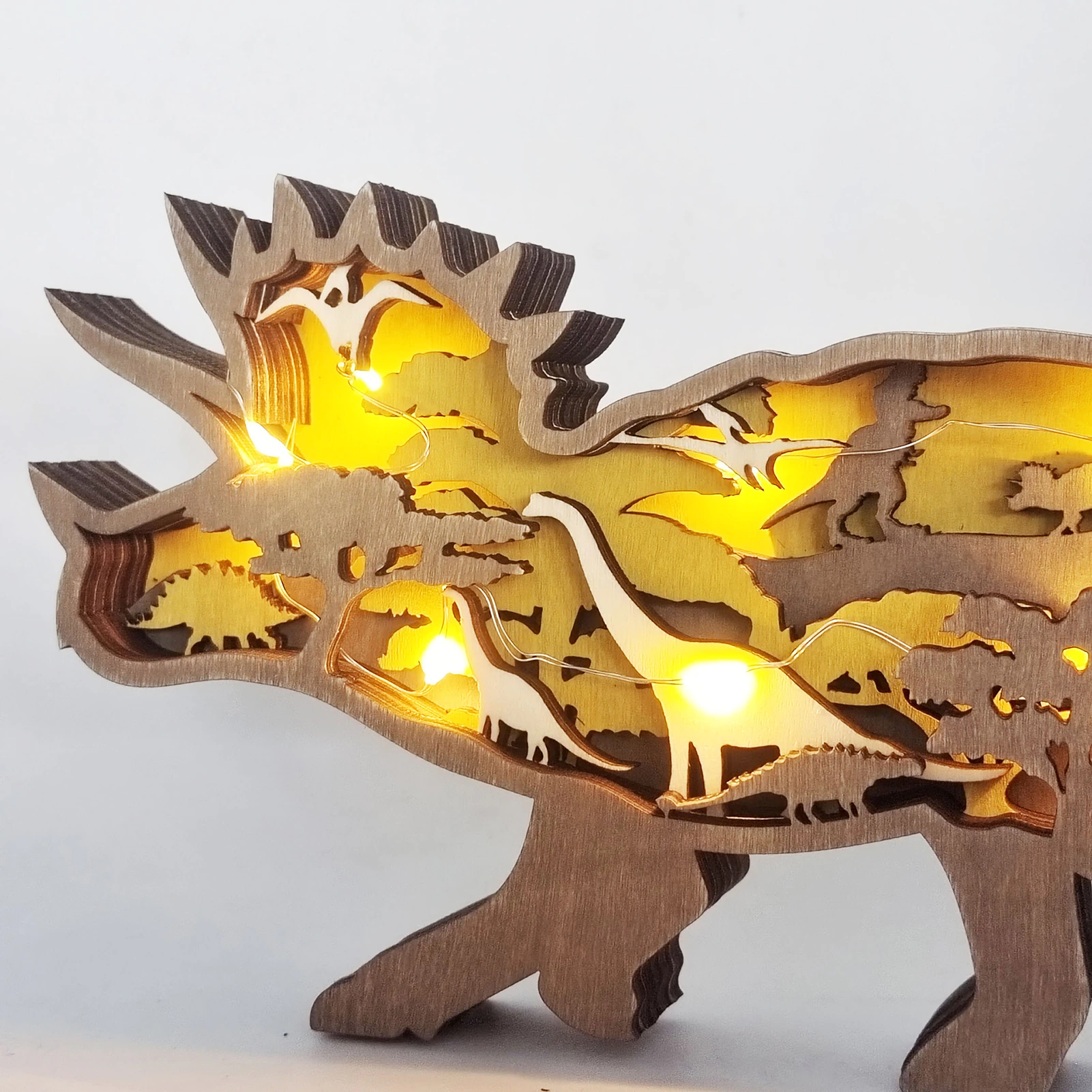 3D Wooden Carved Dinosaur Ornaments