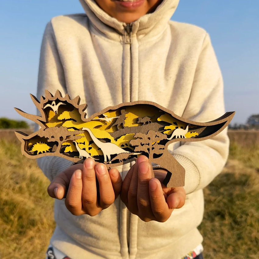 3D Wooden Carved Dinosaur Ornaments