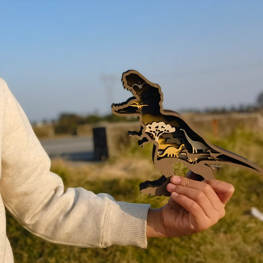 3D Wooden Carved Dinosaur Ornaments