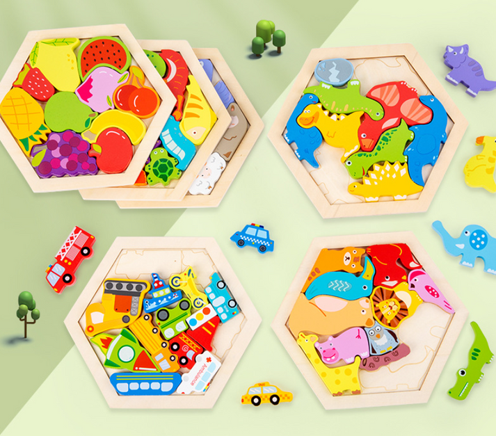 3D Wooden Puzzle Set - Discover Stapel Leer