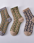 5 Pairs of Women's Cotton Socks with Floral Pattern