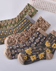 5 Pairs of Women's Cotton Socks with Floral Pattern