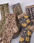 5 Pairs of Women's Cotton Socks with Floral Pattern