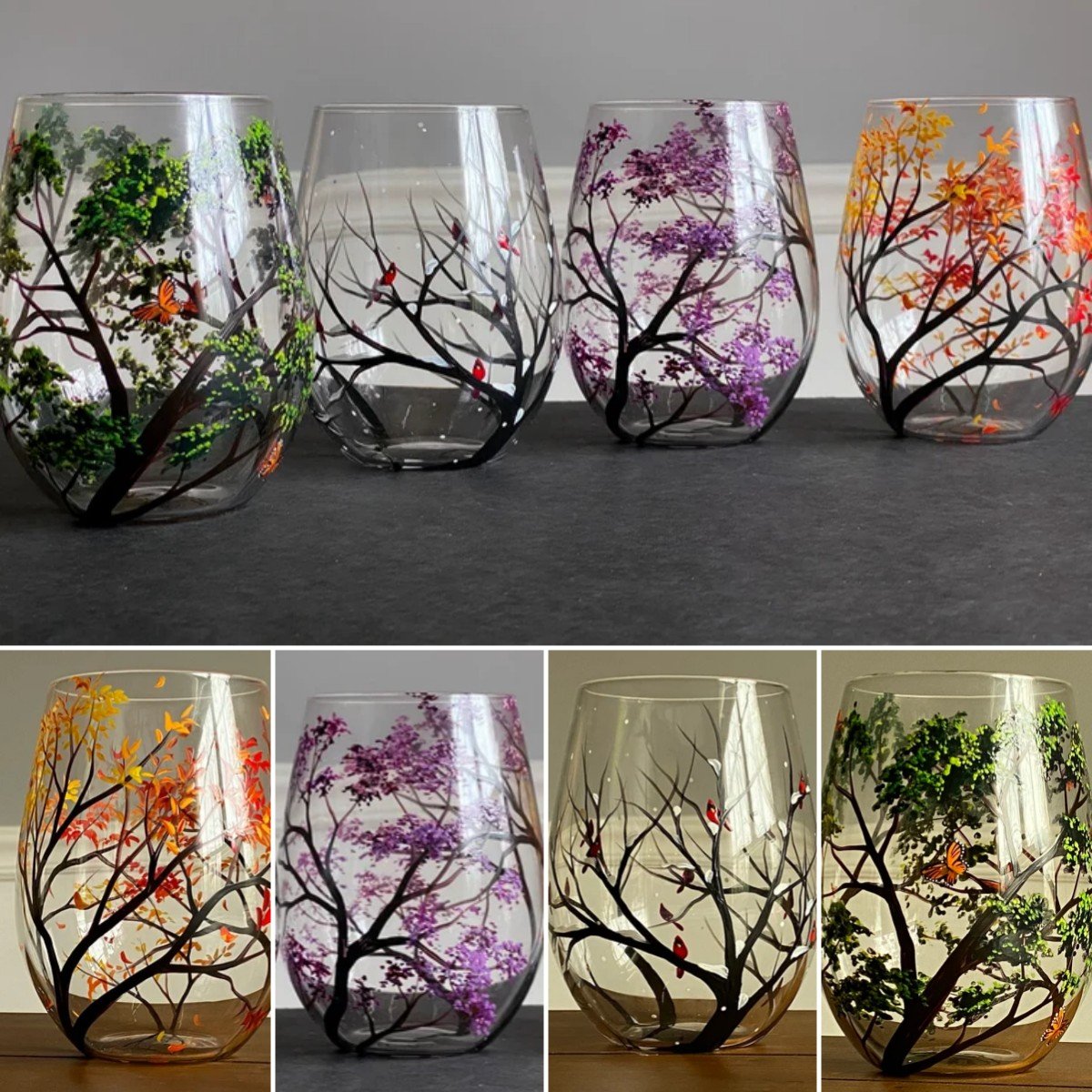 TreeScape – Four Seasons Hand-Painted Tree Wine Glasses