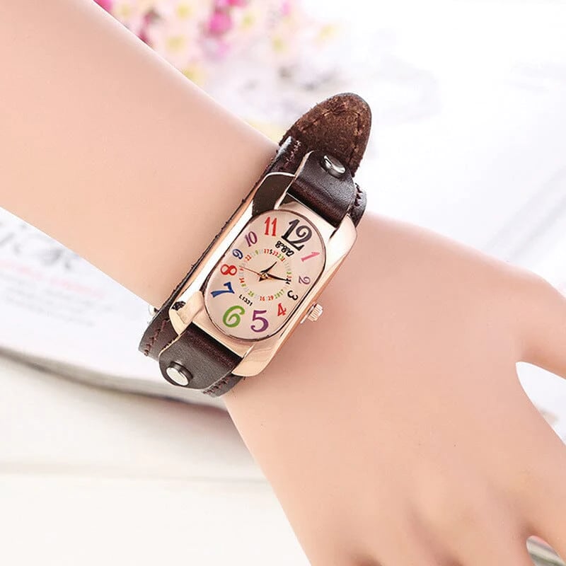 Vintage Leather Quartz Stone Ladies' Watch