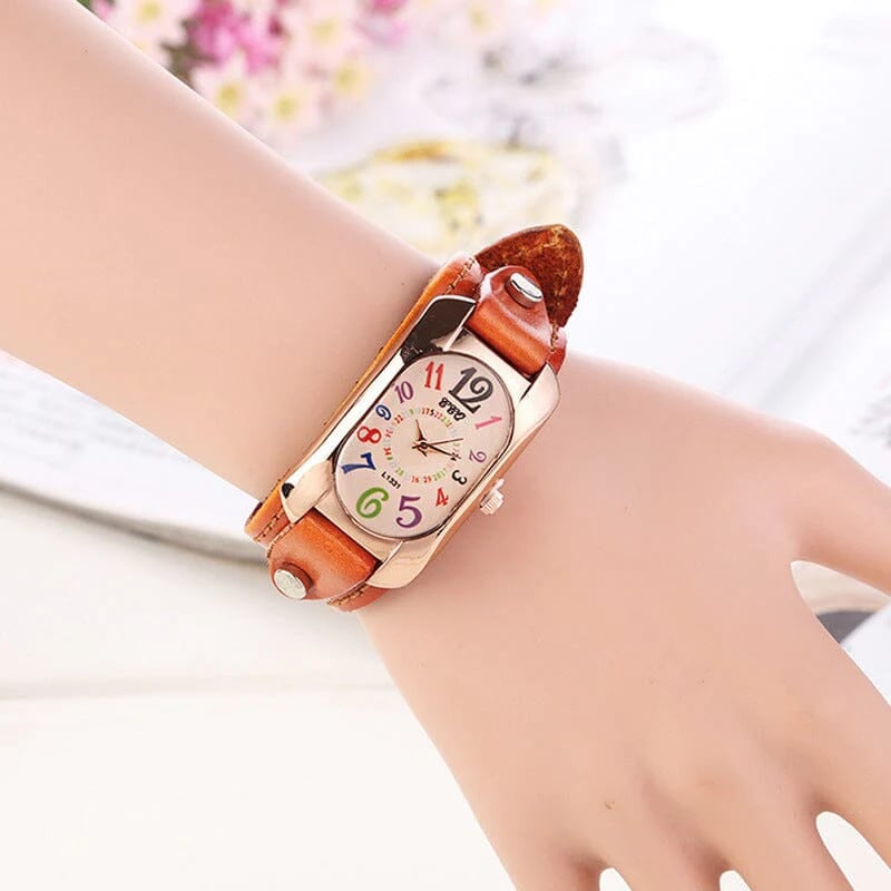 Vintage Leather Quartz Stone Ladies' Watch